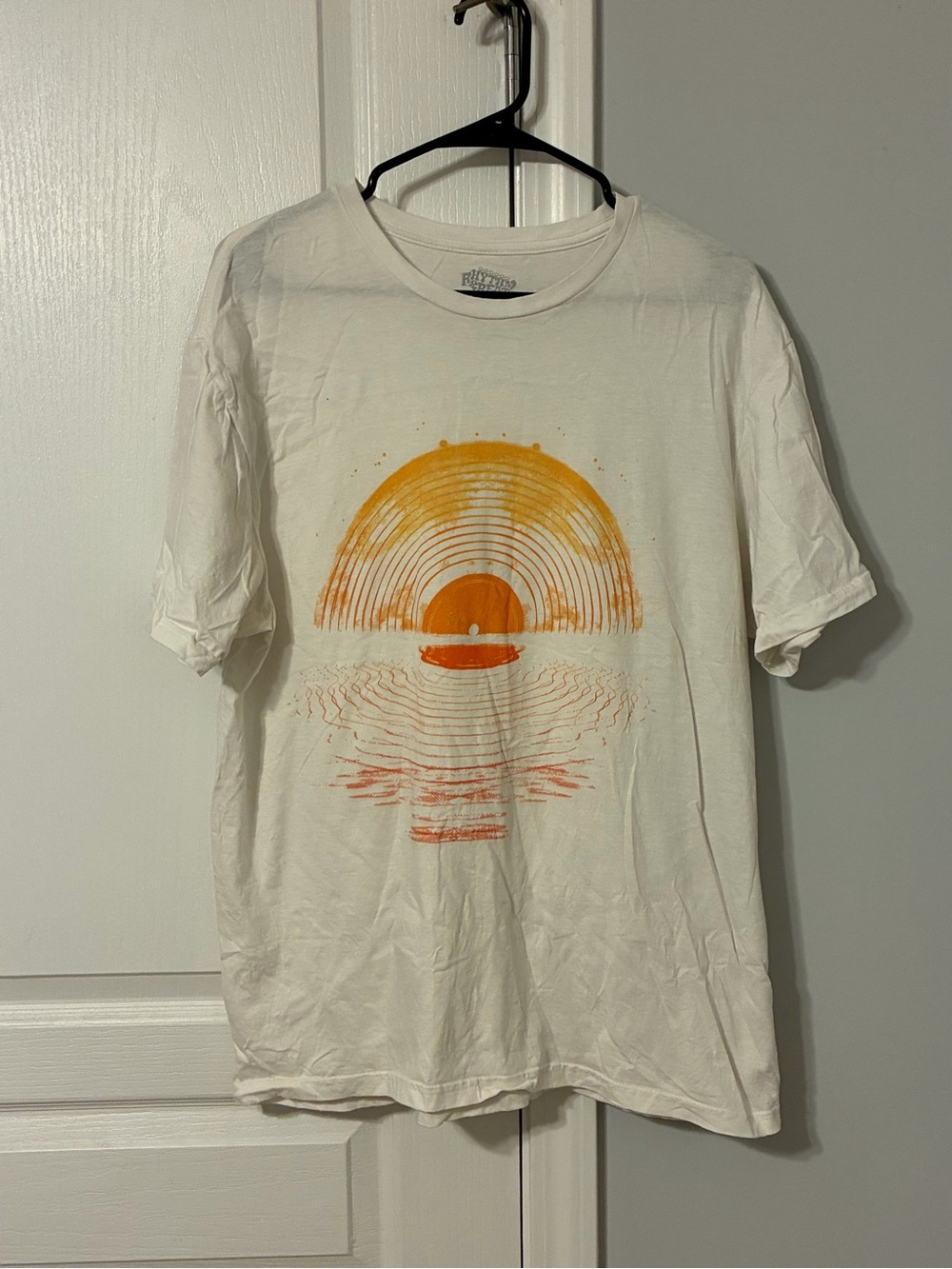 White Graphic Sunset Tee with Orange Print